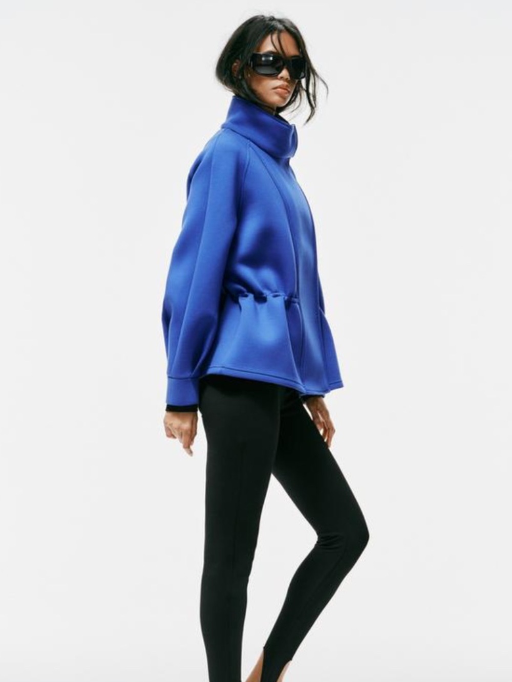 Zara Cobalt Blue High-Collar Bomber Jacket